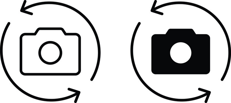 Camera Rotate Icon Set. Flip Switch Front Rear Camera Photo Orientation Symbols