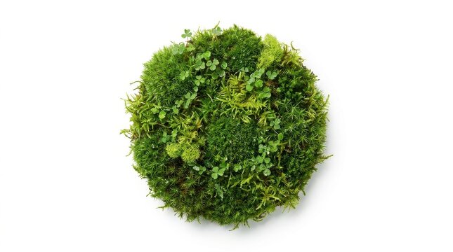 Fresh Green Forest Moss Circle Isolated on White Background Natural Living Plant Texture Botanical Element for Eco Friendly Design Projects Concept