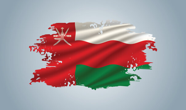 Oman flag made in brush stroke background. Dynamic design in the form of a brush stroke.