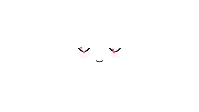 Cute minimalist blushing face with pink hearts on white background