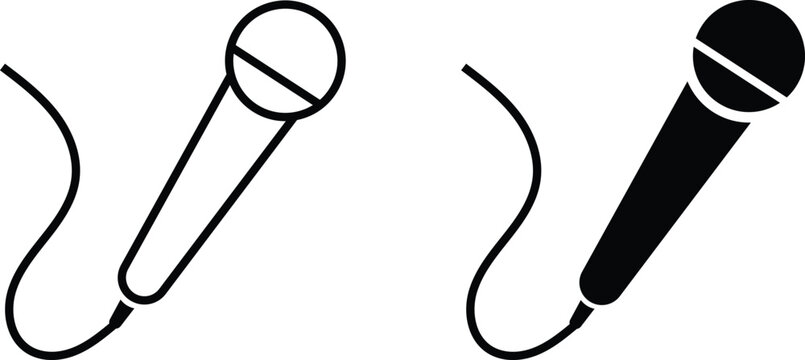 Wired Microphone Icon Set. Handheld Karaoke Audio Voice Record Singing Music Symbols