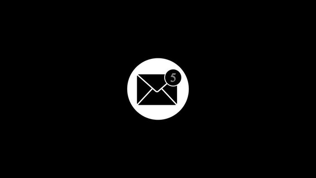 Animated email notification with five unread messages, minimalist black and white for digital communication and ui