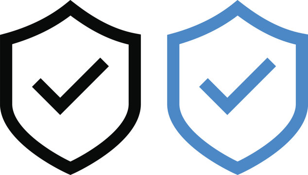 Shield Check mark Icon Set. Checkmark Protection sign. Approved Verified Guarantee Security Symbols
