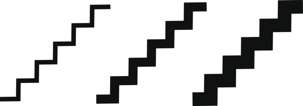Stairs Icon Set. Staircase Steps sign. Growth Upward Direction Progress Level Symbols