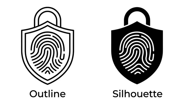Fingerprint Security Icon: A pair of icons depicting a fingerprint integrated into a shield and padlock, representing digital security and identity verification.
