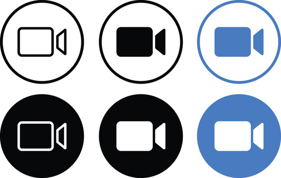 Video Camera Icon Set. Circular Camcorder Movie Recording Video Call Symbols