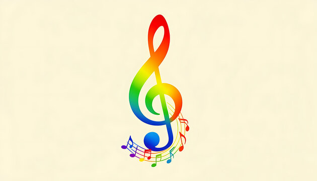 Rainbow treble clef with colorful musical notes vector design