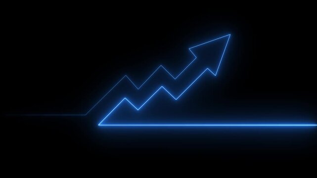 Abstract neon arrow business graph chart icon animation Market Recovery Concept. Successful growth trend blue line graph going Up. motion graphic 4k loop..