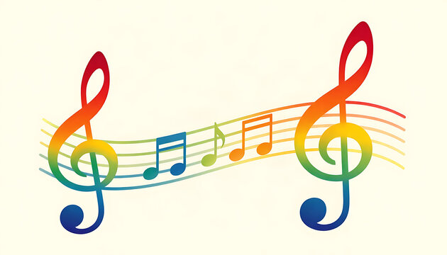 Modern colorful musical note logo element with treble clef sign