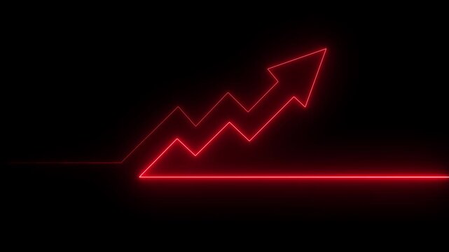 Abstract neon arrow business graph chart icon animation Market Recovery Concept. Successful growth trend red line graph going Up. motion graphic 4k loop..