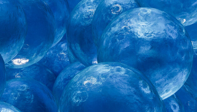 Abstract cluster of shiny blue spheres in a digital 3d illustration