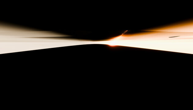 Abstract digital rendering of a glowing horizon with dark silhouette