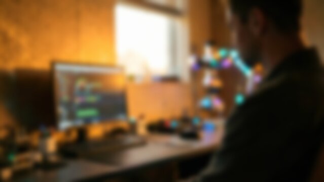 Software engineer coding at workstation for artificial intelligence