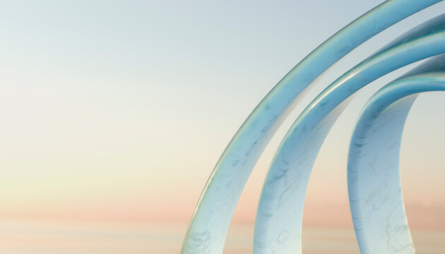 Digital rendering of large curved blue marble-textured arches