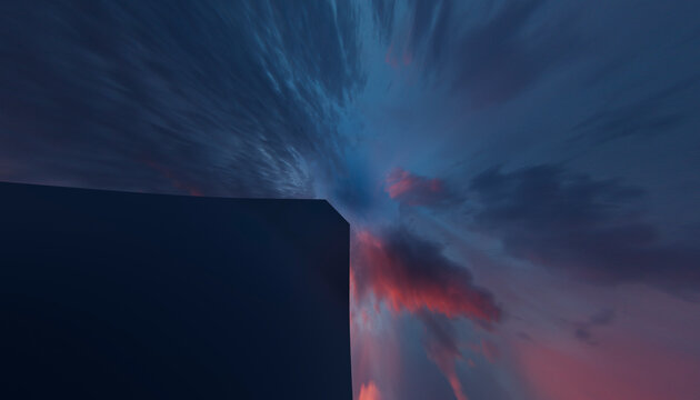 Dark building silhouette against a dramatic twilight sky with colorful
