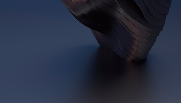 A 3d rendered dark abstract sculpture with smooth curves and metal