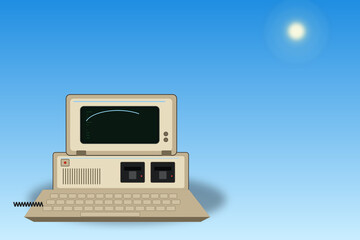 Fototapeta premium Vintage Personal Computer with Retro CRT Monitor on Modern Background