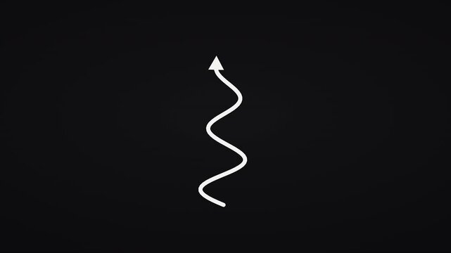 Hand drawn squiggle arrow &mdash; white chalk line, self drawing doodle pointer seamless loop, 4K