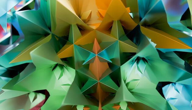 3d rendering of colorful abstract geometric shapes with triangular