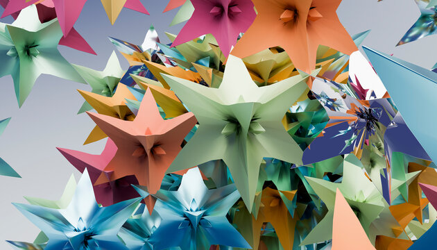 Colorful 3d rendering of abstract geometric stars