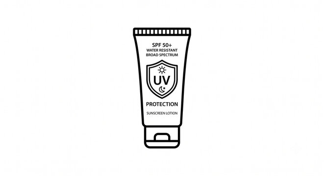 Sunscreen lotion tube black line art illustration on white background