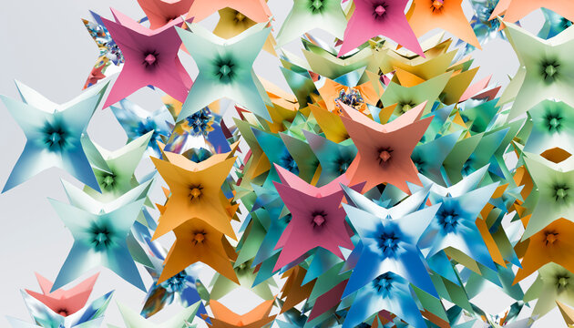 Colorful abstract 3d rendering of overlapping star shapes