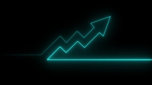 Abstract neon arrow business graph chart icon animation Market Recovery Concept. Successful growth trend cyan line graph going Up. motion graphic 4k loop..