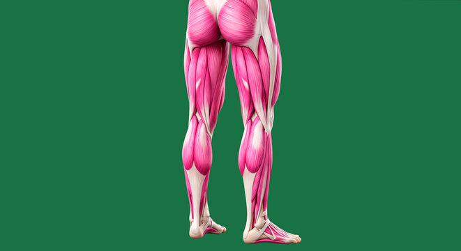 Detailed depiction of the lower human limbs highlighting muscle anatomy and structure for educational medical or artistic purposes showcasing detailed muscle groups and physical form for anatomy study
