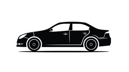 Fototapeta premium Sedan vehicle shown from a side profile perspective features smooth aerodynamic curves and a solid black silhouette design suitable for automotive marketing or transportation industry branding.