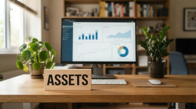 Wooden block word "ASSETS" spelled out Assets tracking for balance sheet reporting and fixed asset control