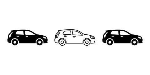 Fototapeta premium Three compact hatchback cars in a row illustration. Minimalist black and white vehicle lineup for urban transport design.
