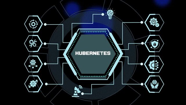Kubernetes orchestration concept featuring cloud native infrastructure, automated container management, scalable enterprise deployment and modern DevOps technology.