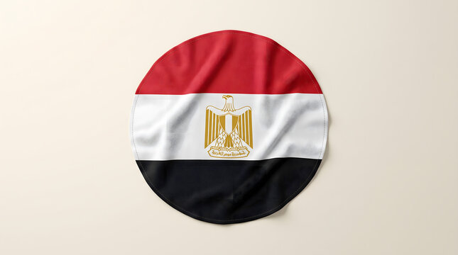 Egypt national flag circular fabric badge 3d render isolated on plain background top view