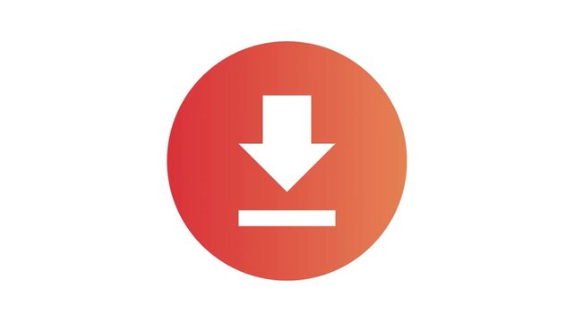 Bold graphic illustration of a universal download icon within a dynamic orange-red gradient circle, signifying secure data transfer and content acquisition for digital platforms