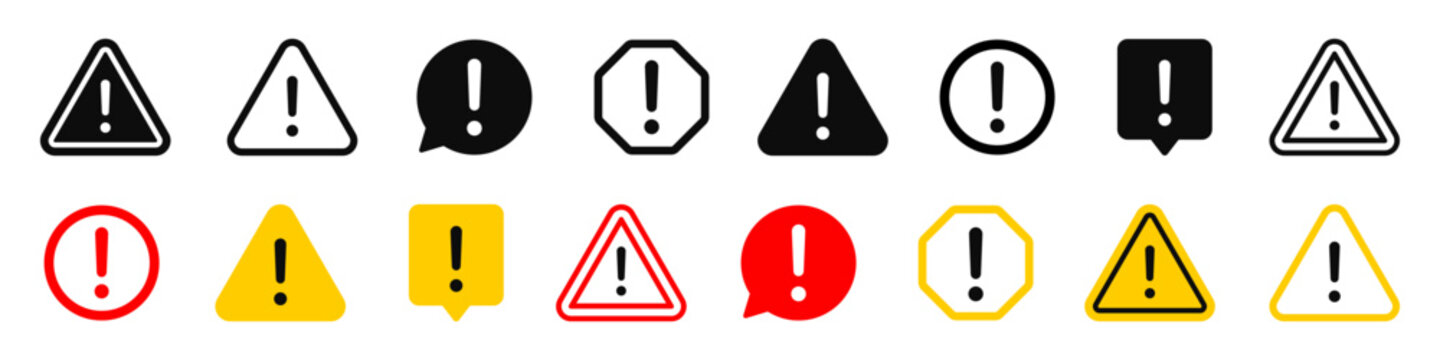 Caution signs set. Warning, danger, attention, risk, important, alarm, hazard symbol on white background - stock vector.