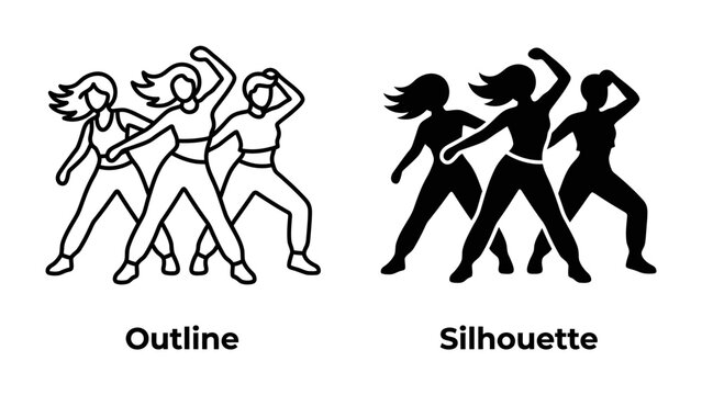 Dance Trio: Outline and Silhouette Representation of Three Energetic Dancers in Motion