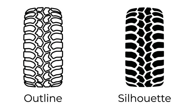 Tire Tread Pattern Comparison: An illustrative comparison of two tire treads, one in outline and the other in silhouette, showcasing different tread designs for optimal traction and grip.