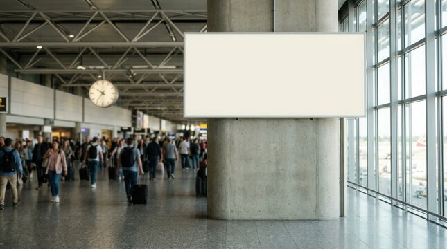 Large billboard airport terminal is mounted Clear in public place with blank copy space screen