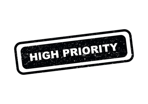 Black grunge rubber stamp icon with the words high priority in white text isolated on transparent background