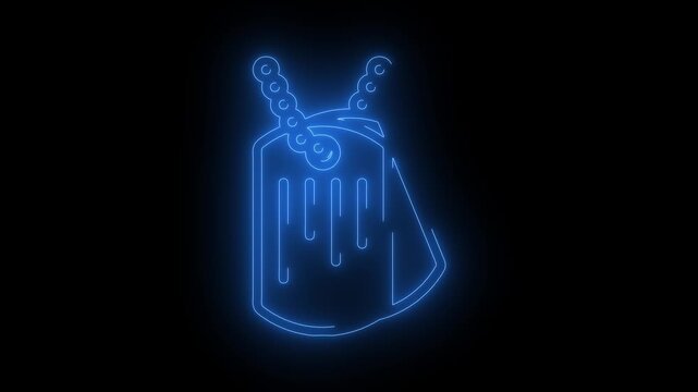 Futuristic Glowing Blue Neon Line Art Military Dog Tags Identification Emblem Animation Motion Graphics Isolated on Dark Black Background for Gaming, Technology, Cyberpunk, and Sci-Fi Overlay Design