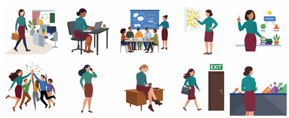 Fototapeta premium Set of Business People Character Illustrations for Office Work, Teamwork and Professional Success