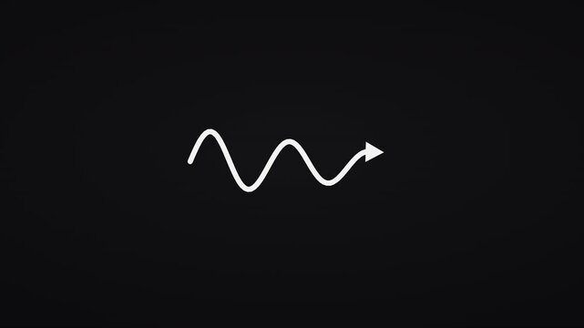 Hand drawn squiggle arrow &mdash; white chalk line, self drawing doodle pointer seamless loop, 4K