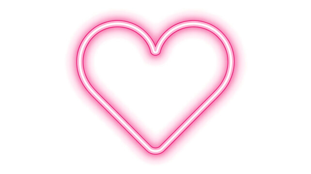 Pink neon heart shape isolated on white. Glowing heart sign for romantic design elements.