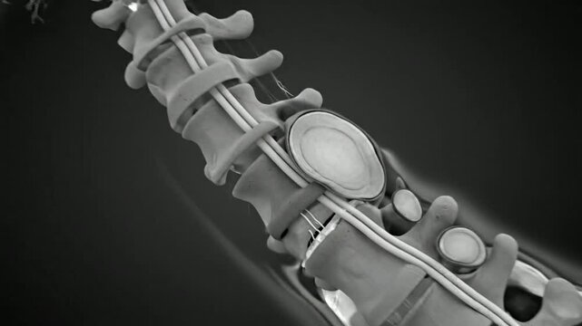 Showing Herniated Disc Compressing Spinal Cord in Detailed 3D Medical Animation