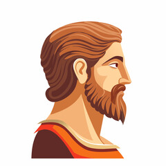 Classical side profile portrait of a bearded man with stylized brown hair and ancient clothing © ajji