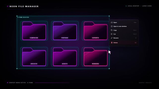 Neon file manager batch delete six selected folders through context menu