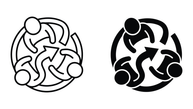 Business team unity and collaboration arrows concept icon with collaboration