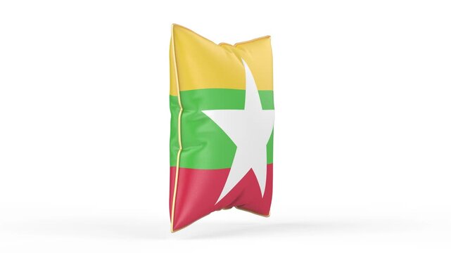 Pillow with the flag of Myanmar on white background
