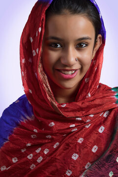 Portrait of rural girl wearing duppatta on head