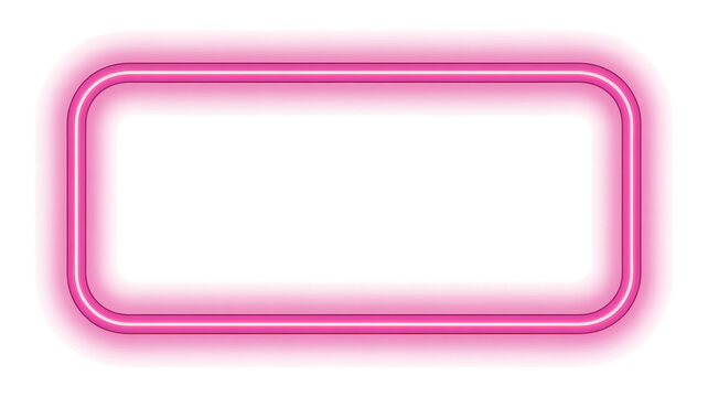Pink neon glowing frame isolated on white. Rectangular light border with copy space.